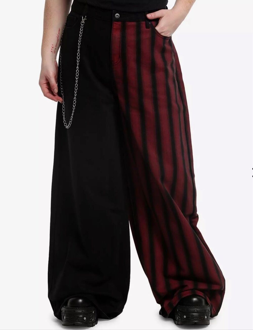 Social Collision Split Black & Red Stripe Wide Leg Jeans Plus Size 18 Nwot